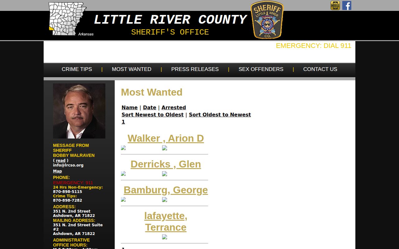 Archived 2021 Little River County sheriff most-wanted webpage