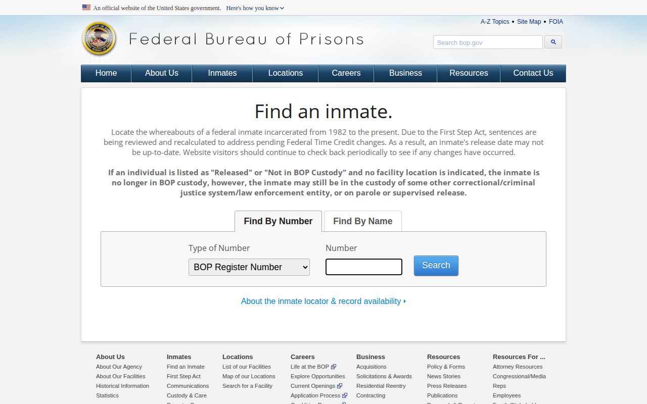 Federal BOP locator distinguished from Little River County VINELink custody