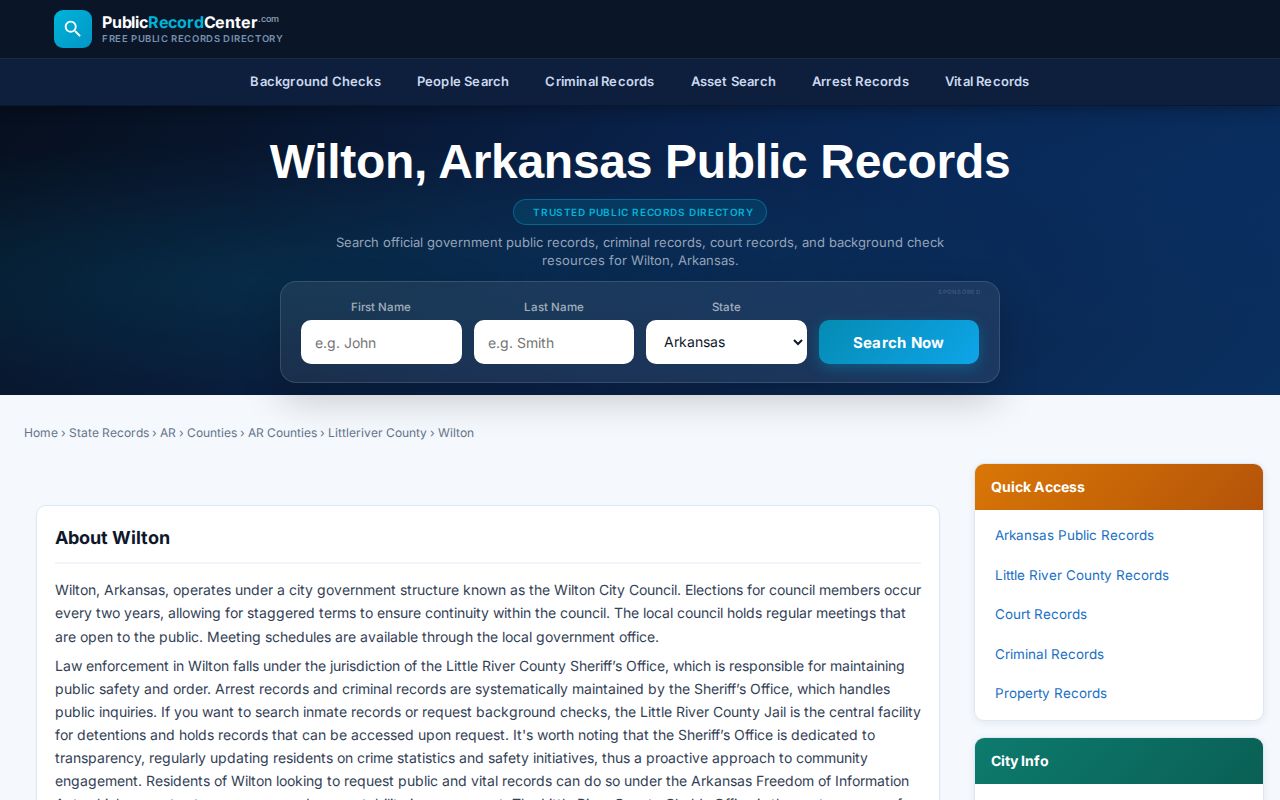 Screenshot of a secondary Wilton Arkansas public-record directory
